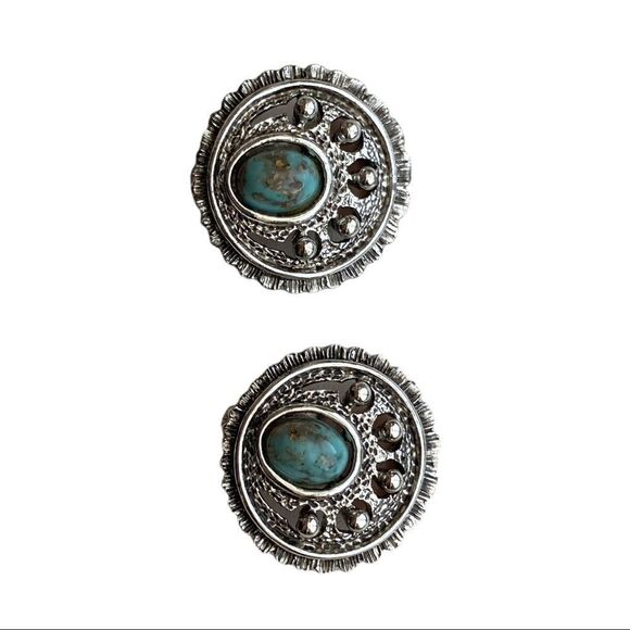 Vintage SARAH COVENTRY Silver-Tone Turquoise Bracelet and Clip-On Earring’s - Picture 4 of 7